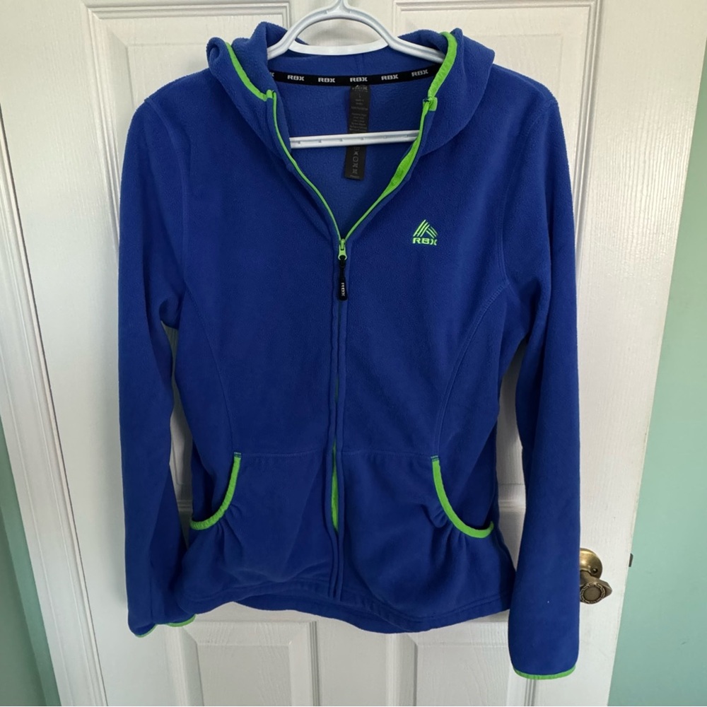 RBX Blue Full Zip Hoodie L Activewear Athletic Jacket Pockets Workout Athleisure - Picture 2 of 10
